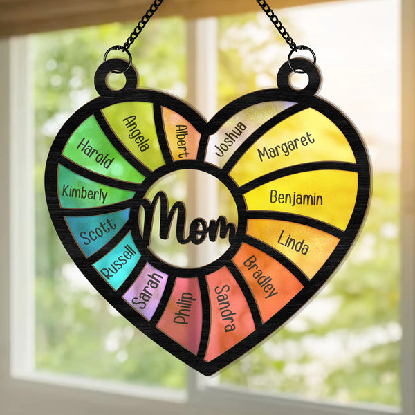 Mama Herzförmiger benutzerdefinierter Name - Personalisiertes Fenster hängendes Sonnenfänger-Ornament