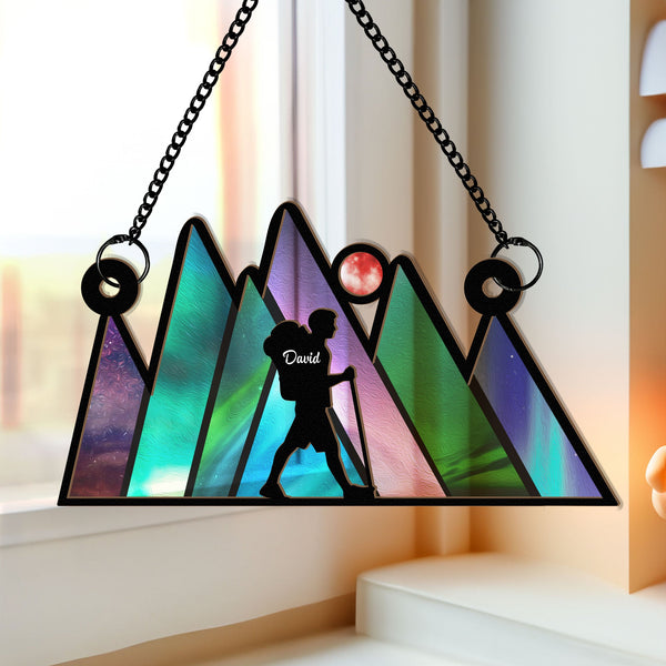 Randonnée en montagne - Ornement personnalisé de Suncatcher suspendu à la fenêtre