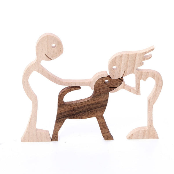 Wooden Couple with Dog