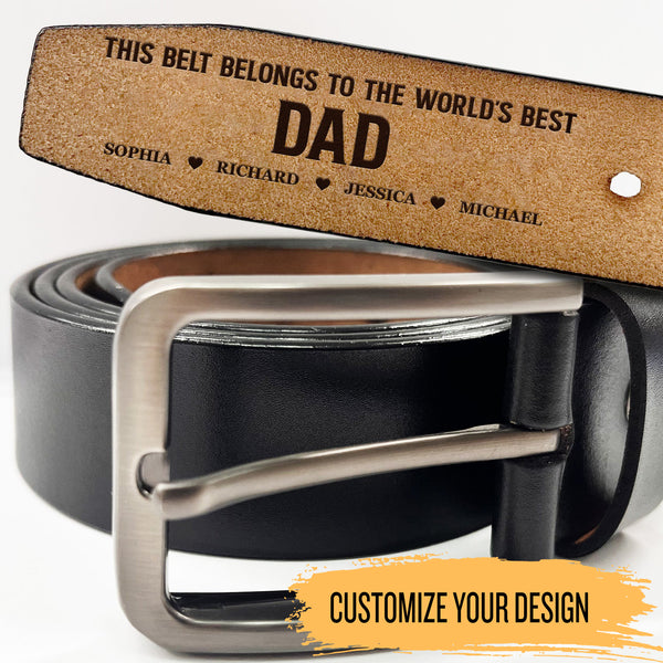 Cette ceinture appartient au meilleur papa du monde - Ceinture en cuir gravée personnalisée 