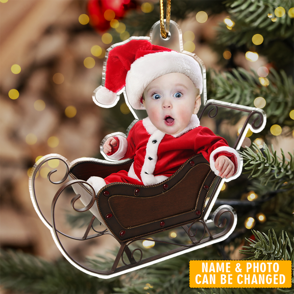 Adorable Newborn Baby Elf - Custom Photo - Personalized Babys First Christmas Ornament