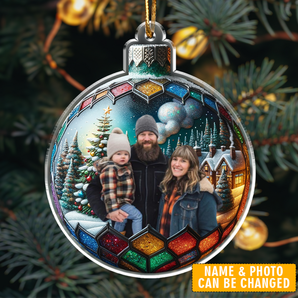 Custom Photo Family In Christmas Ball - Personalized Acrylic Photo Ornament