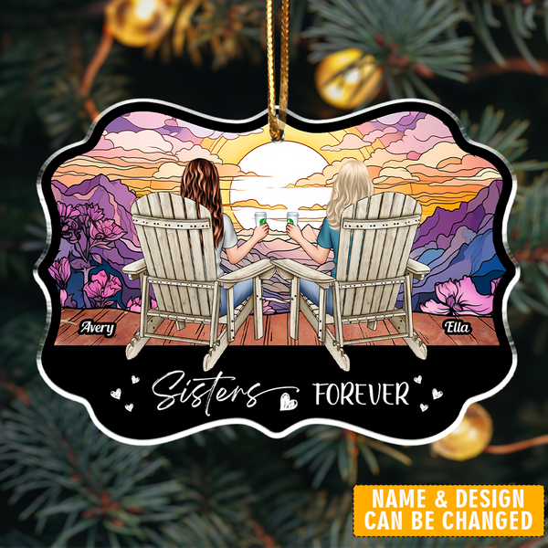 Besties Forever Sitting At Beach - Personalized Acrylic Ornament