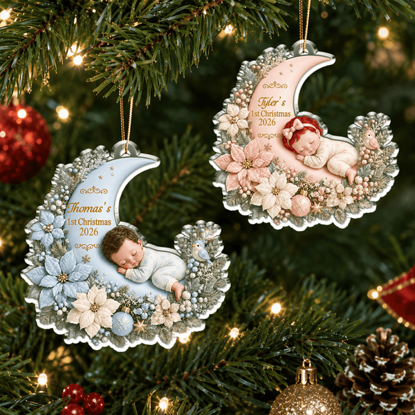 Baby’s First Christmas Floral Moon Ornament – Personalized Acrylic Gift for New Parents - Pawesome House