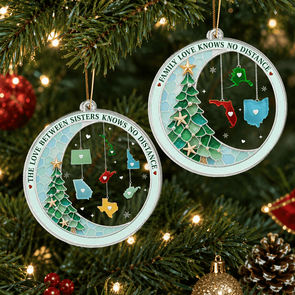 Connected By Heart, Never Apart – Personalized Long Distance Acrylic Ornament - Pawesome House