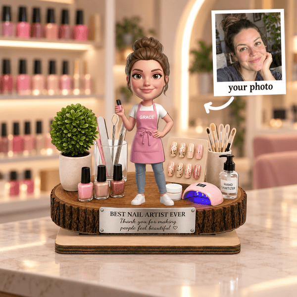 Custom Nail Artist Portrait from Photo – Personalized 2-Layer Wooden Plaque - Pawesome House