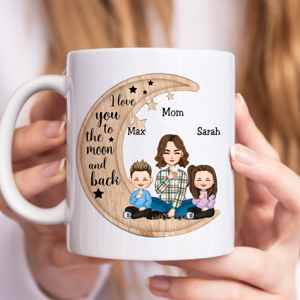 Ich liebe dich bis zum Mond und zurück – Geschenk für Mama – personalisierte Tasse