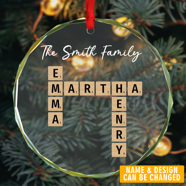 Family Crossword Art - Personalized Custom Glass Ornament