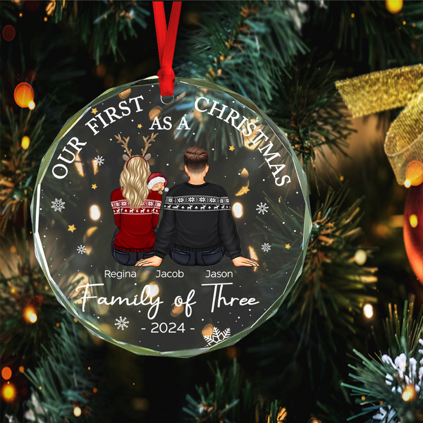 First Christmas As A Family Of Three New Parents - Personalized Glass Ornament