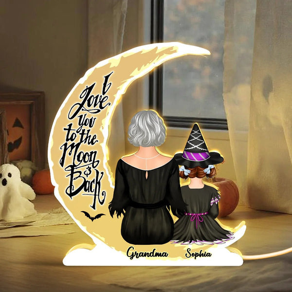 Grandma Grandkids On Moon Back View Halloween Personalized Light Box, Halloween Indoor Decor for Grandma - Pawesome House
