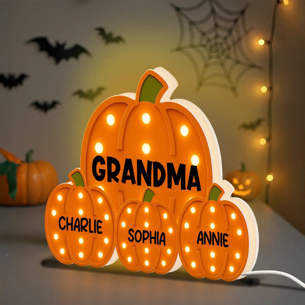 Grandma Little Pumpkins Marquee Pattern Effect Personalized LED Light Box, Cozy Fall Vibe Home Decoration - Pawesome House