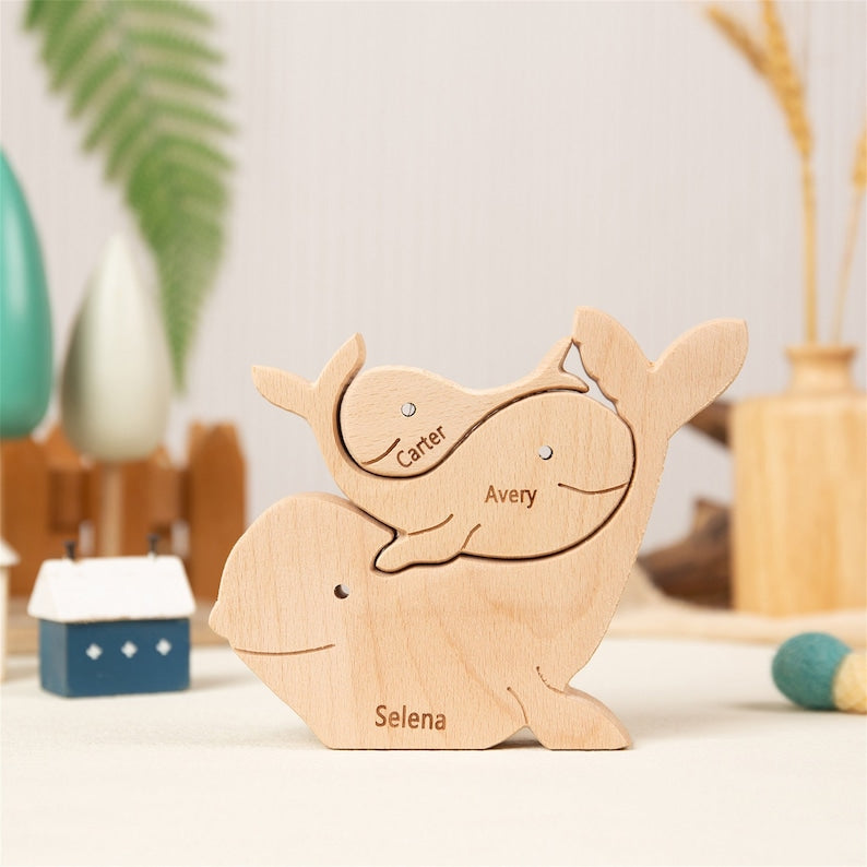 Wood Whale Family Puzzle