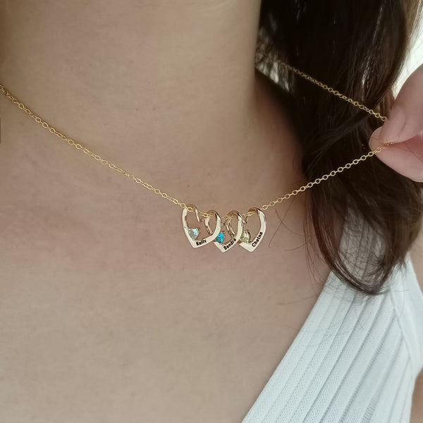 Personalized Birthstone Name Necklace – Custom Heart Pendant Jewelry for Mom & Family