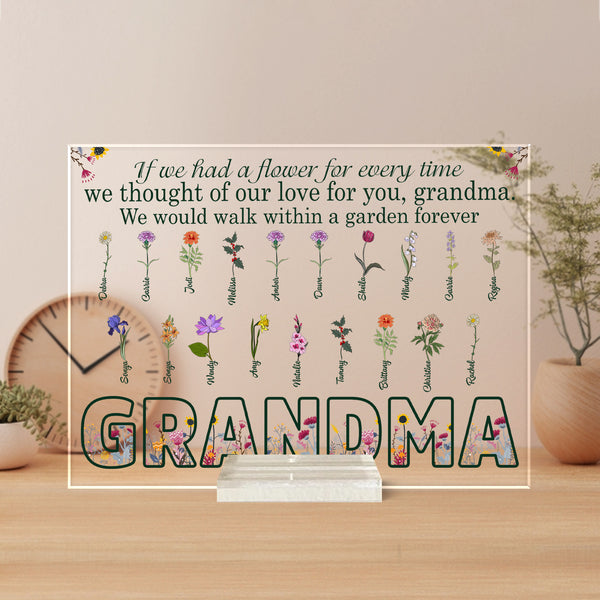 Promenade dans un jardin pour toujours - Cadeau pour grand-mère - Plaque acrylique personnalisée