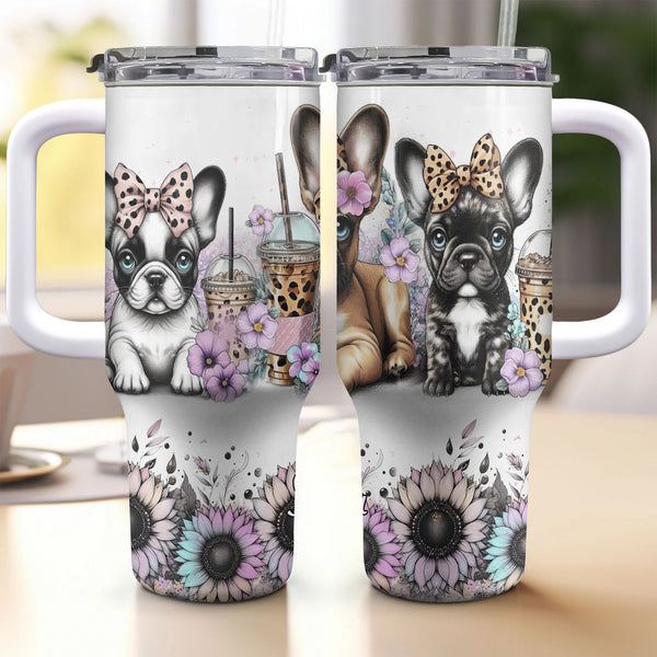 French Bulldog Cute Custom Name 40oz Tumbler With Straw - Gift for French Bulldog Lovers