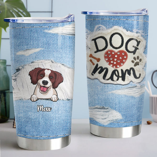 Dog Mom Jeans Texture - Personalized 20oz Tumbler - Ideal Gift For Dog Moms
