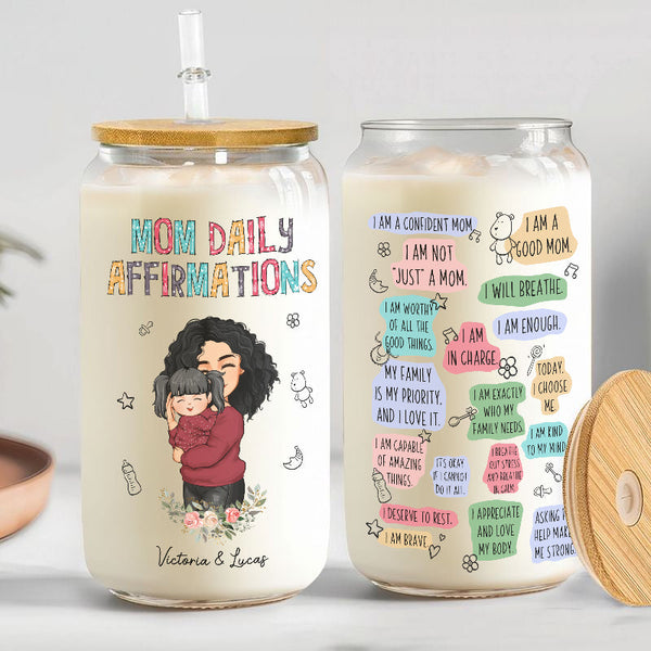 Mom Daily Affirmations - First Mother's Day -  Personalized Clear Glass Can