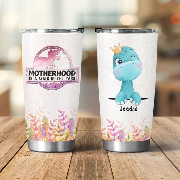 Mother is Walking (Dinosaur) - Personalized 20oz Tumbler - Gift For Mom, Perfect for Mother's Day