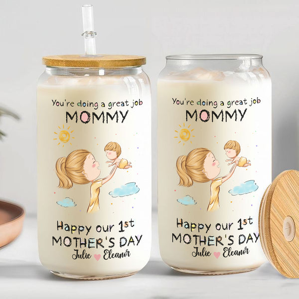 You're Doing A Great Job Mommy -  Personalized Clear Glass Can