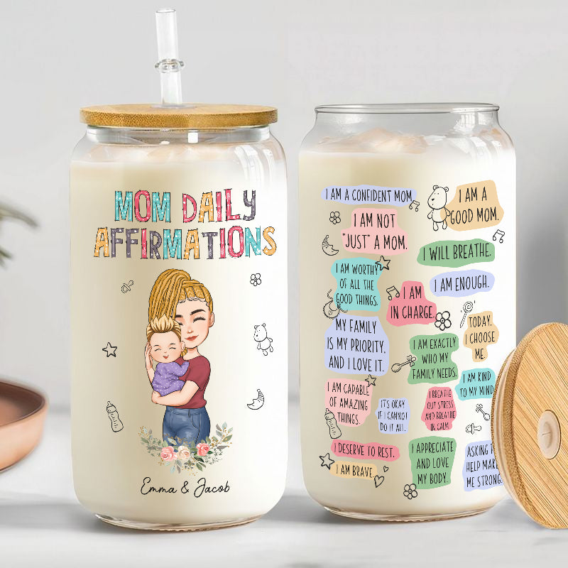 Mom Daily Affirmations - First Mother's Day -  Personalized Clear Glass Can