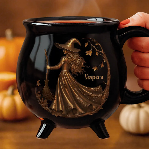 Custom 12oz Ceramic Cauldron Coffee Mug - Personalized Halloween Witchy Gifts