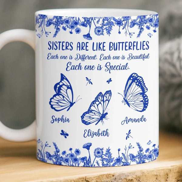 Custom Mug - Personalized Best Friend Birthday Gifts For Women - Sisters Bloom On Colorful Wings