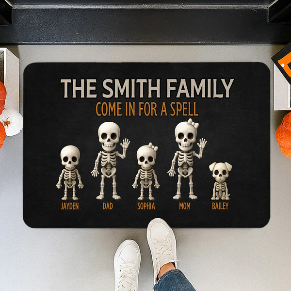 3D Effect Halloween Spooky Funny Skeleton Family Personalized Doormat, Halloween Home Decoration
