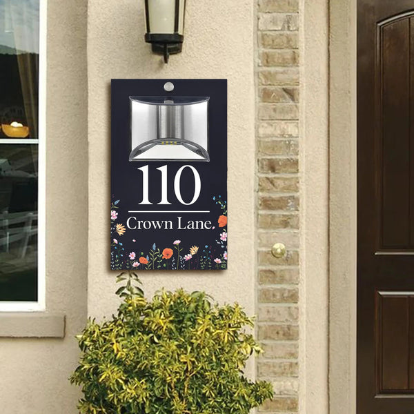 Custom Signs Solar Illuminated Modern Anthracite House Number Sign Wildflowers Field