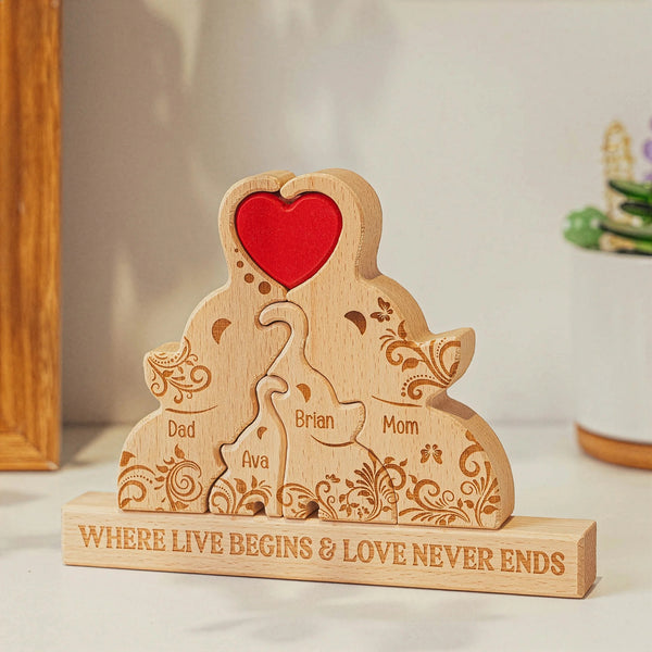 Elephant Family Custom Names - Personalized Wooden Elephant Family Puzzle
