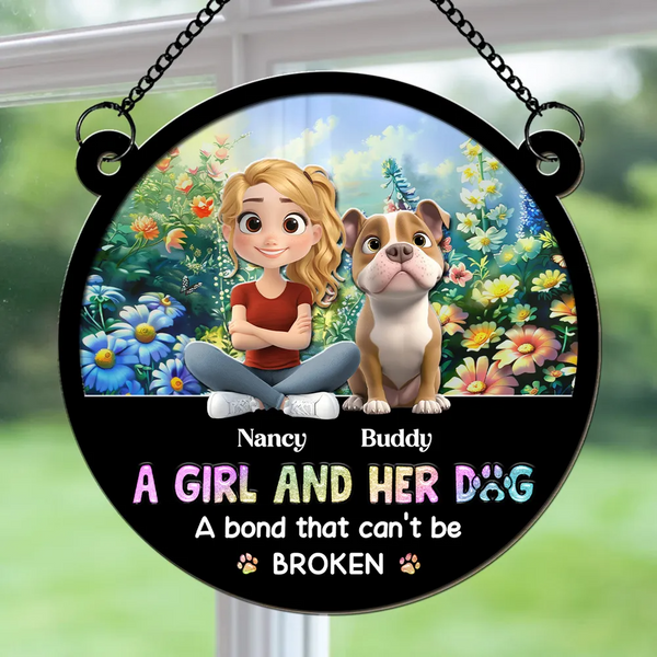 A Girl And Her Lovely Dog - Personalized Custom Suncatcher