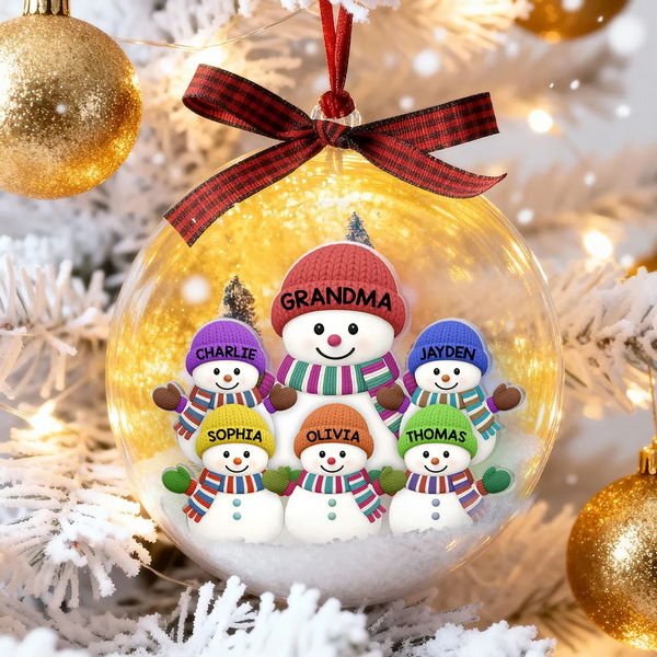 Snowman Grandma And Grandkids Christmas - Personalized Snow Globe Ornament - Heartwarming Gift For Kids, Grandmas