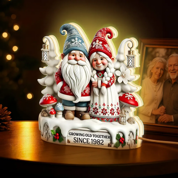 3D Effect Gnome Couple Together Christmas Personalized LED Light Box