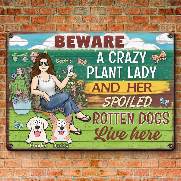 Here Lives A Plant Lover And Her Precious Little Dog - Dog Personalized Custom Home Decor Metal Sign