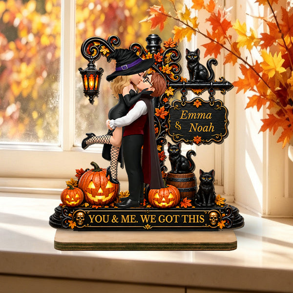 Love Never Gets Spooky – Personalized Halloween Couple Wooden Plaque - Pawesome House