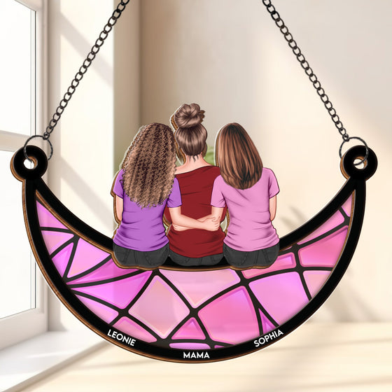 Mother & Daughter On The Moon - Personalized Custom Window Hanging Suncatcher - Pawesome House