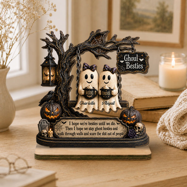 Personalized Ghost Besties Wooden Plaque – Friends Until We Die Halloween Keepsake - Pawesome House
