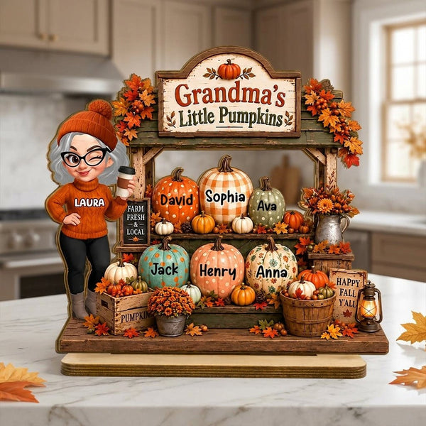Personalized Rustic Fall Shelf Sitter – 2-Layered Wooden Plaque for Grandma - Pawesome House