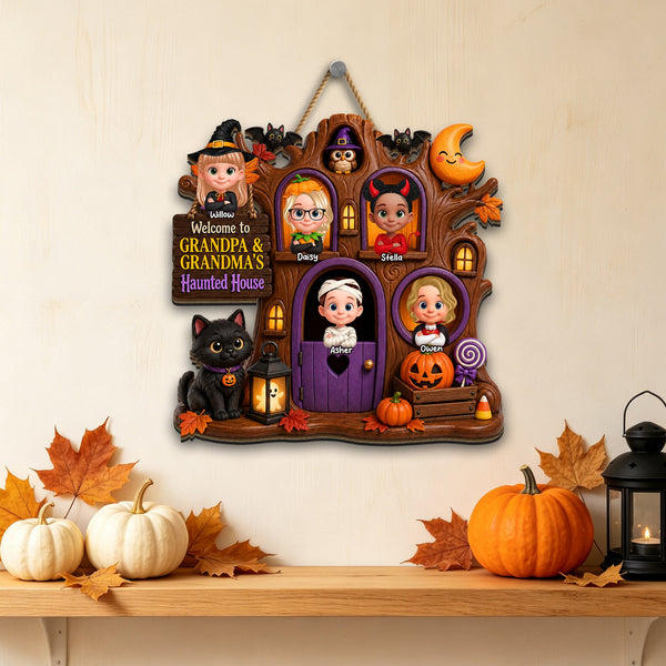 Personalized Wood Sign – “Welcome to Grandma & Grandpa’s Haunted House” – Halloween Decor - Pawesome House