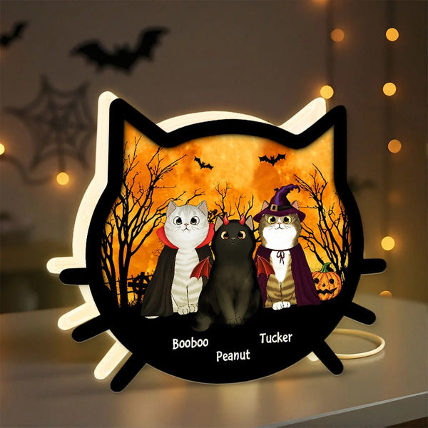 Spooky Halloween Theme Cat Face Personalized Light Box, Halloween Tabletop, Tiered Tray, Shelf Sitter Decoration - Pawesome House