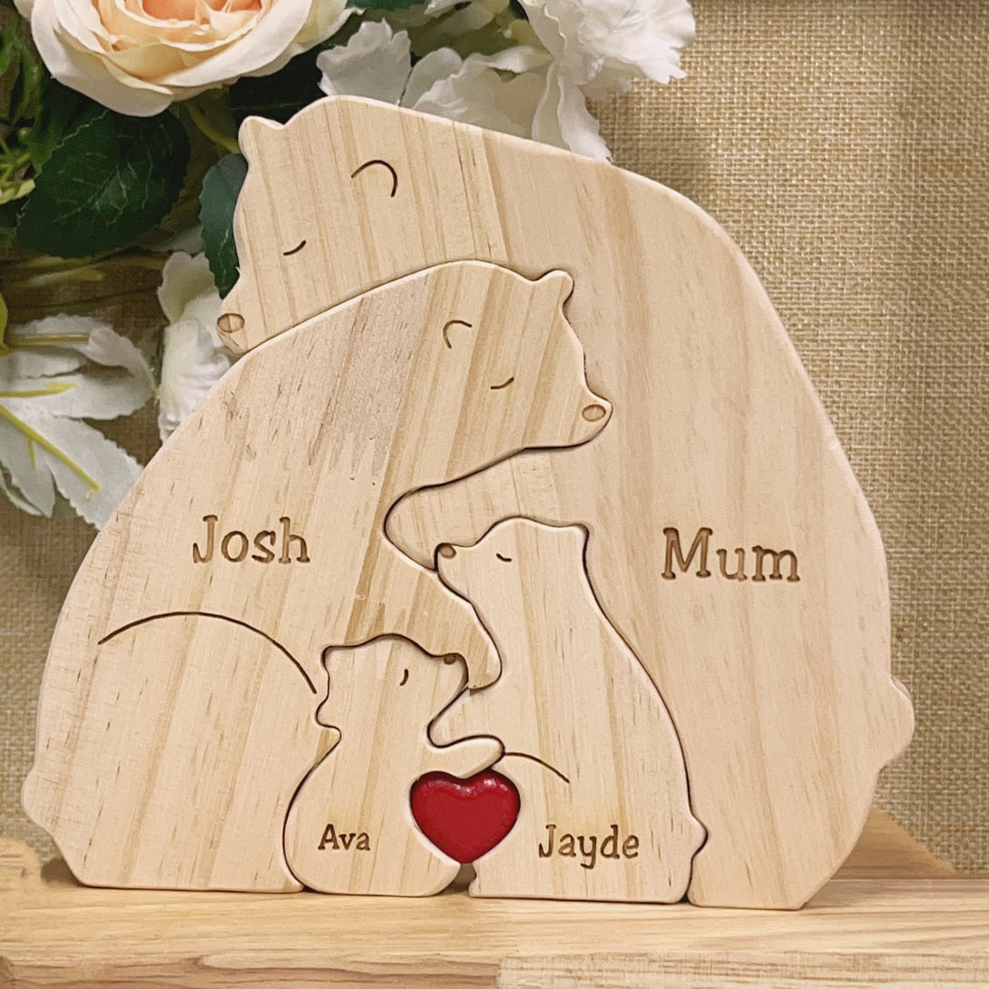 Personalized Wooden Bears Family Puzzle Gifts with Name V2